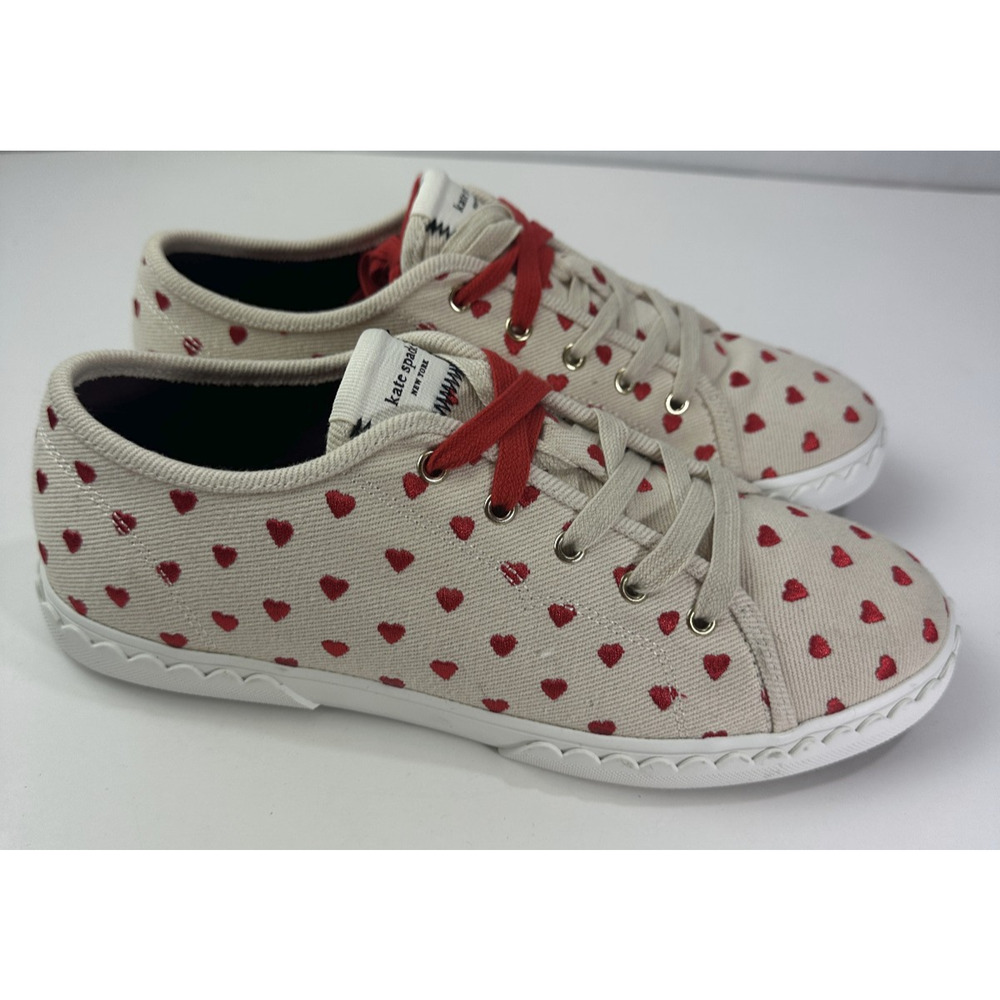 Kate Spade New York Vale Sneakers Red Heart Embroidered Canvas Shoes EUC Size 9 - Picture 9 of 15